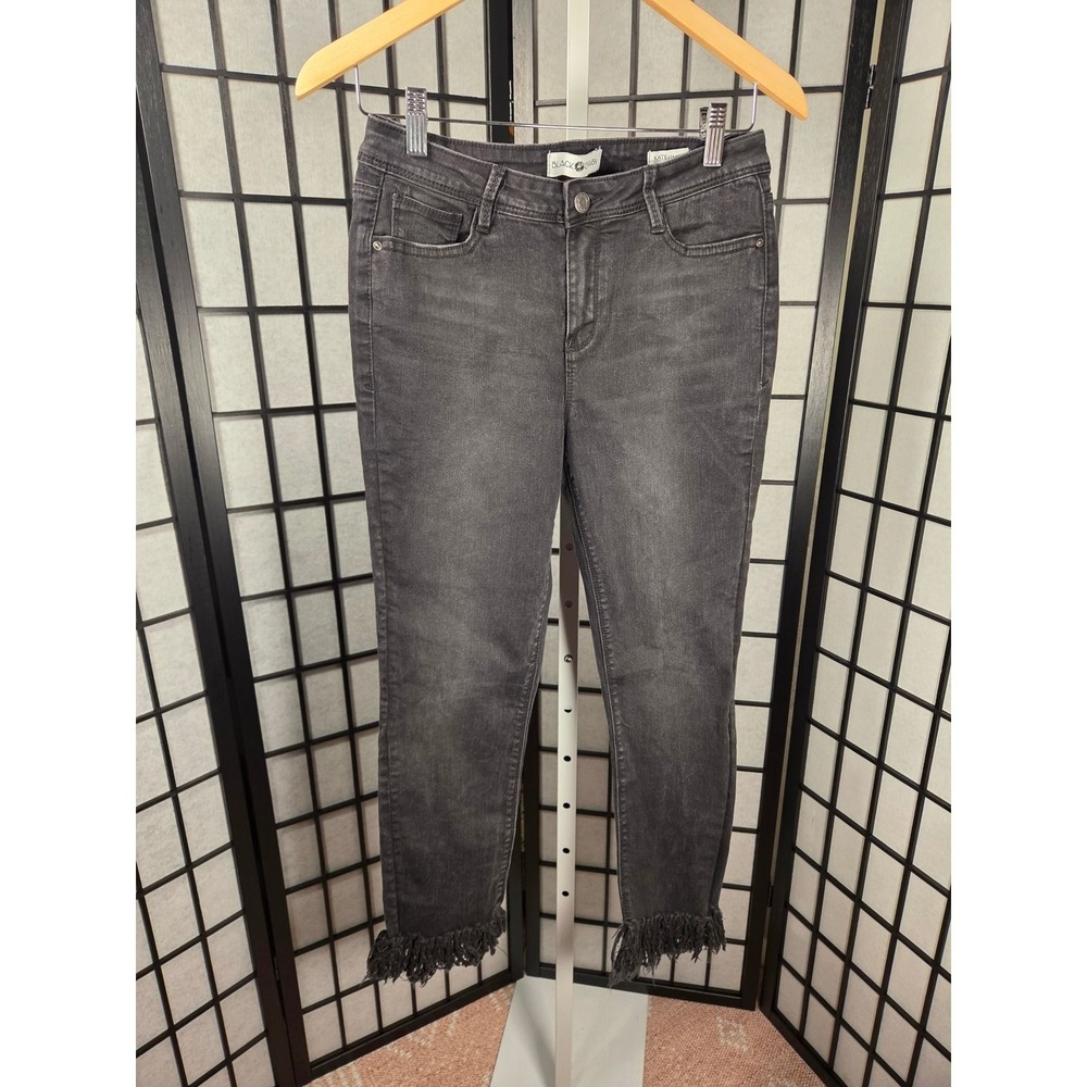 Black Daisy Kate Straight Leg Jeans Fringed Hem Faded Black Denim Size 7/28